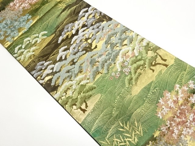 JAPANESE KIMONO / FUKURO OBI / FOIL / WOVEN ROUGH WAVE & CLASSICAL PATTERN 